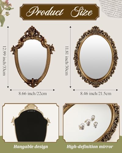Wonderjune 3 Pcs Vintage Gold Wall Mirror Set, Classic Style - Image 2
