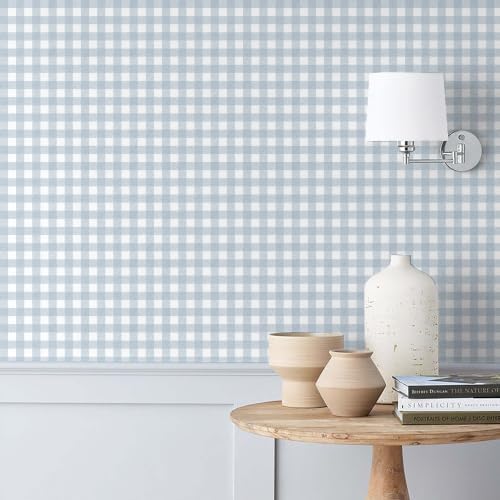 Heroad Light Blue Peel and Stick Wallpaper Gingham Checkered Contact Paper by HeroadBrand