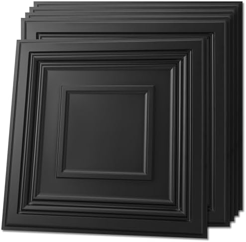 Art3d PVC Drop Ceiling Tiles 24x24 in, 48 Sq.Ft, Square Black by Art3d