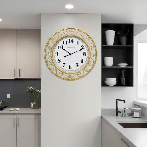 SwallowLiving 30 Inch Vintage Iron Large Gold Metal Frame Wall Clock Silent - Image 7