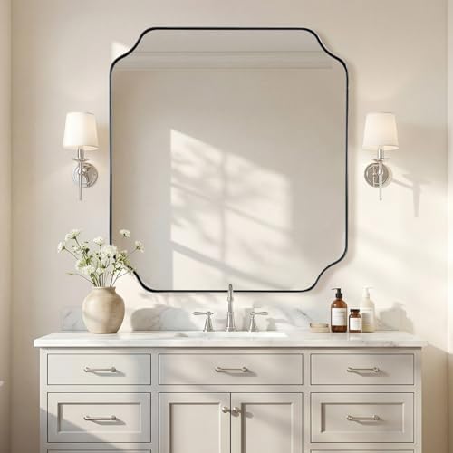 ANDY STAR 32"x40" Chrome Bathroom Scalloped Mirror by ANDYSTAR