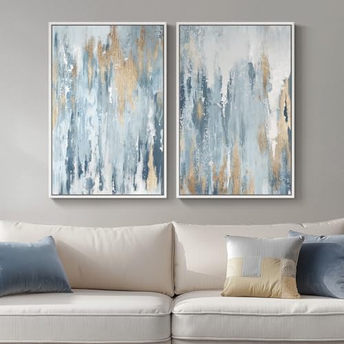 Large Framed Blue Gold Abstract Canvas Wall Art Decor Set of 2, 24x30 In by Cuspin
