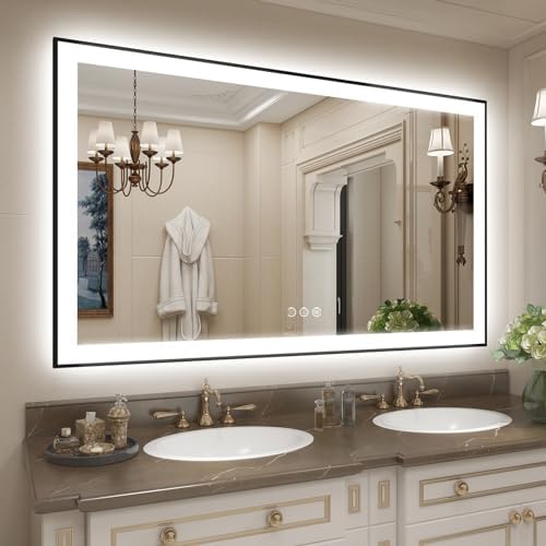 SMIROR 60x30 Black Framed LED Lighted Bathroom Vanity Mirror by SMIROR