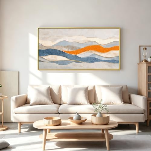 Large Blue And White Gold Framed Abstract Wall Art - Image 2