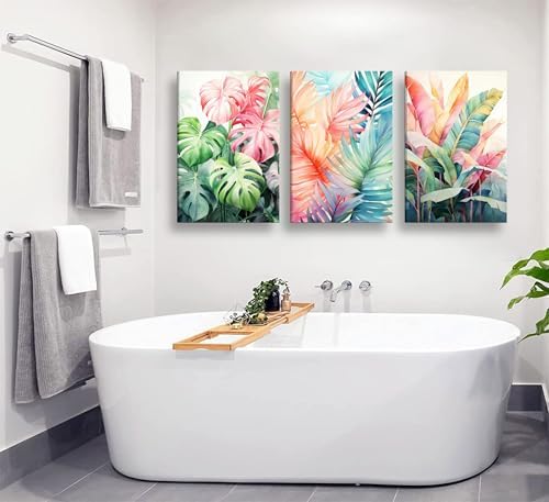 Uofnvrji 3pcs Framed Tropical Botanical Monstera Leaves Canvas Wall Art - Image 2