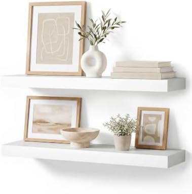 White Floating Wall Shelves for Bathroom, 24 Inch Shelf Set of 2 by Mifurn