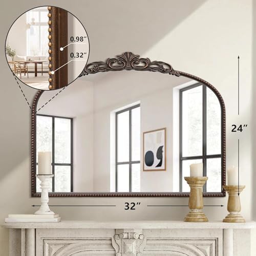 Micasso Vintage Bronze Arched Mirror: 32"x24" Baroque Antique Vanity Mirror - Image 4