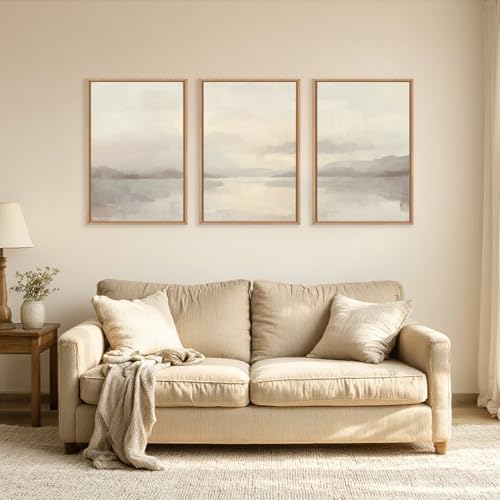 LHIUEM Large Abstract Neutral Beige Pastel Framed Canvas Wall Art, Modern - Image 2