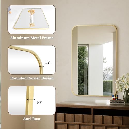 BEAUTYPEAK 24" x 36" Rectangular Aluminum Alloy Frame Wall Mounted Bathroom - Image 3