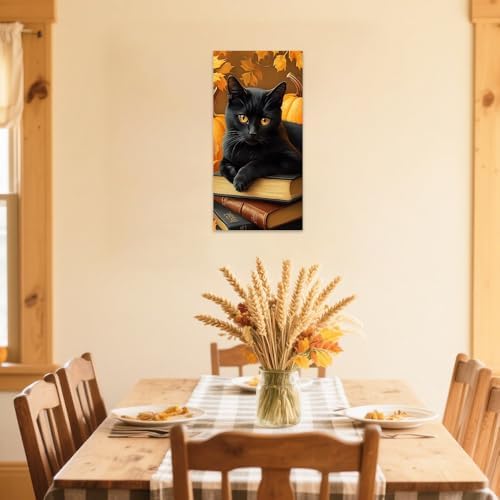 SWQYLB Autumn Pictures Wall Art Black Cat Fall Decor Halloween Animal Canvas - Image 3