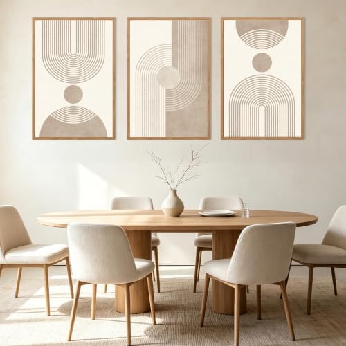 BINCUE Beige Neutral Canvas Wall Art Framed Geometric Abstract Wall Decor Mid - Image 3