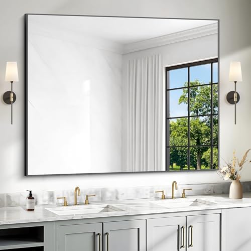 40x48 inch Large Black Bathroom Mirror, Rectangle Mirror by Unknown