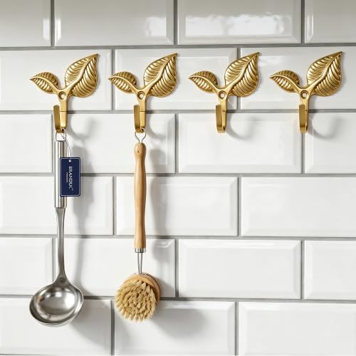 Set of 12 Vintage Leaf Wall Hooks, Rustic Gold Iron Heavy Duty Coat Hangers - Image 7