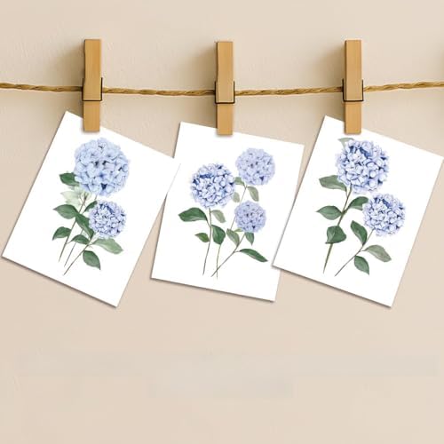 Hydrangea Wall Art Set of 3, Modern Minimalist Botanical Room Decor, by Unknown