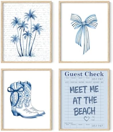 XYDEG Coastal Cowgirl Wall Art, Coquette Blue Bow Cowgirl Boots Posters Set of by Unknown
