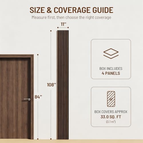 Amsleekey 4-Pack 108″x11″ Acoustic Wood Wall Panels, 8 Hooks, Dark Walnut - Image 2