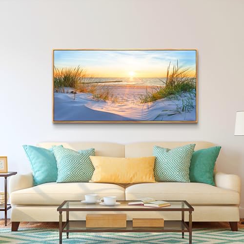MHARTK66 Sunset Beach Wall Art for Living Room Golden Sunlight Sea Grass Dune - Image 3
