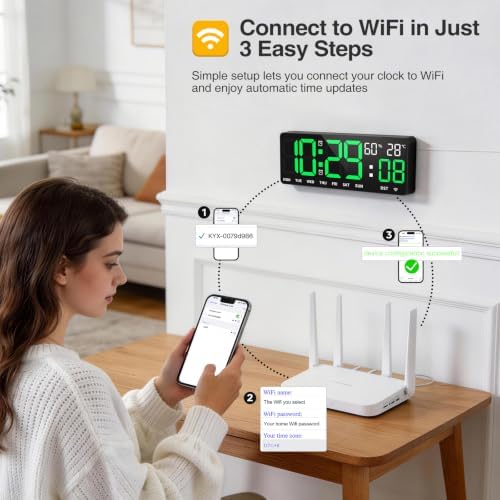 WiFi Digital Clock 12", Digital Wall Clock WiFi Sync - Image 2