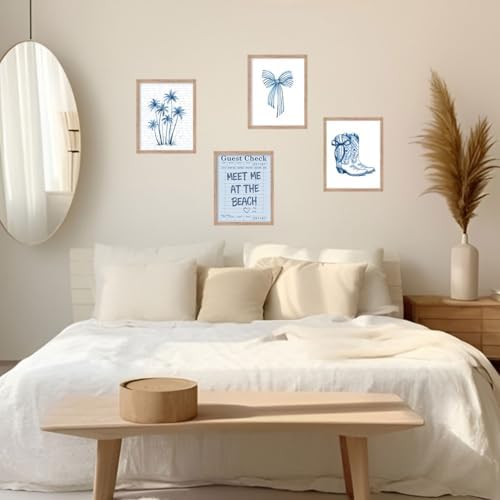 XYDEG Coastal Cowgirl Wall Art, Coquette Blue Bow Cowgirl Boots Posters Set of - Image 4