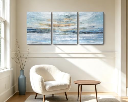 Nicetop Abstract Canvas Wall Art 3 Piece 12x16 Blue Yellow Ocean Set - Image 6