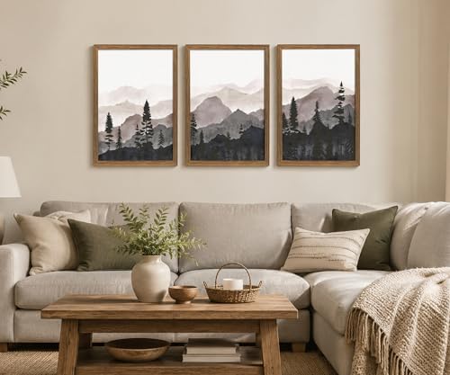Framed Pine Forest Wall Art Set of 3, Misty Mountain Landscape, 12x16 Inch - Image 2