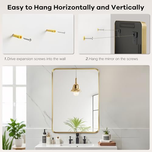 Gold Bathroom Vanity Mirror Over Sink 28X36, Large Wall Mounted Mirror - Image 6