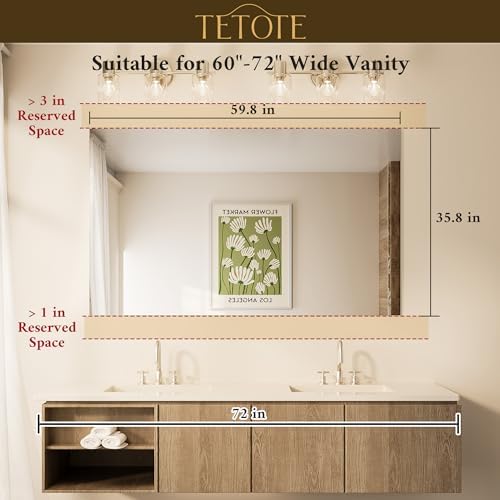 TETOTE Frameless Mirror 60" x 36" Large Tempered Wall Mirror - Image 2