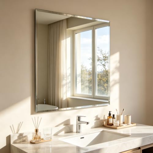 Bathroom Mirror for Over Sink 30x30 Inch Frameless Wall Mirror Beveled Edge - Image 3