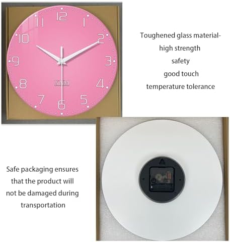 XNM Round Glass Pink Wall Clocks Battery Operated 12 Inch - Image 6