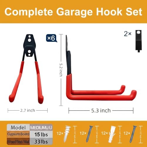 Garage Hooks, 6 Pack Medium Square Wall Hooks - Image 2