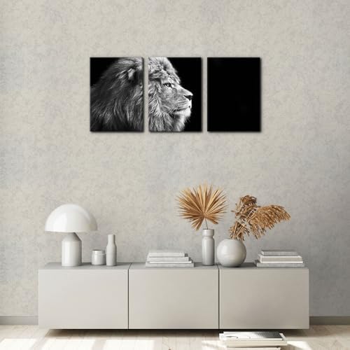 Pacimo Male Lion Canvas Wall Art Print 3 Pieces Animals Portrait Painting Wall - Image 2