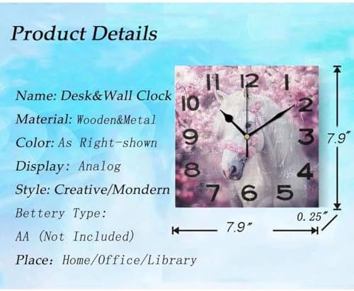 Beautiful Pink Cherry Garden White Horse Square Wall Clock, 8 Inch Standard Non - Image 3