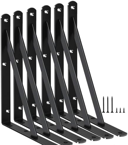 6 Pack L8 x H 6" Black Heavy Duty Shelf Brackets by MHMYDZ