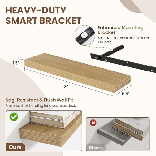 Acovy 24 Inch Floating Shelves for Wall 2 Pack, Wall Mounted Floating Shelf - Image 3
