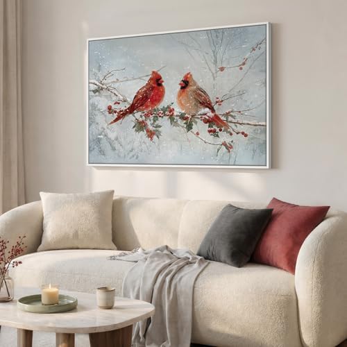 Framed Modern Red Bird Landscape Wall Art, Large Nature Animal Canvas Prints - Image 2