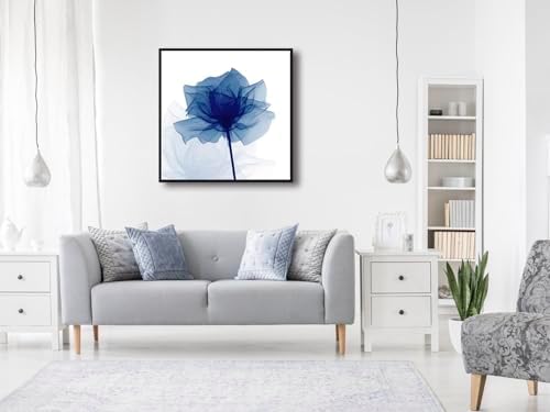 Pyradecor Large Black Framed Wall Art Blue Flickering Flower Canvas Prints - Image 5