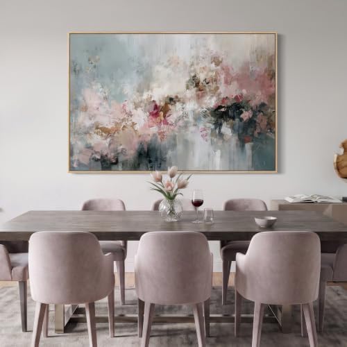 Extra Large Framed Pink Blue Abstract Wall Art, Oversized Horizontal 60x40 - Image 4
