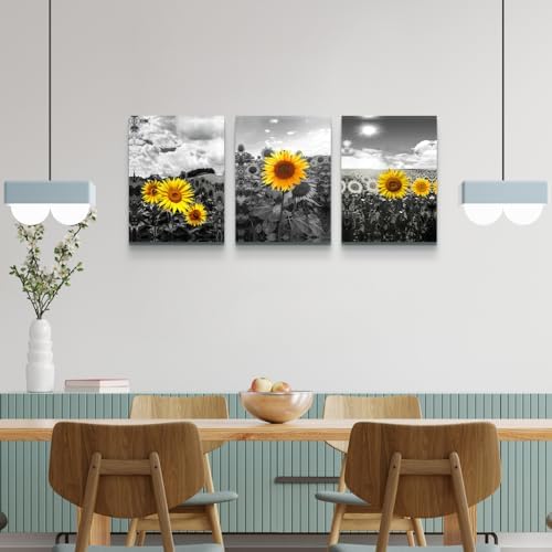 Lapremoly Black And White Sunflower Flowers Painting Large Canvas Wall Art - Image 3