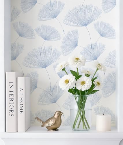 Safiyya Blue and White Peel and Stick Wallpaper Dandelion 17.3in x78.7in - Image 4