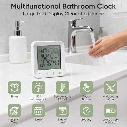 Bathroom Clock Waterproof Shower Timer, Digital Wall Clock - Image 2