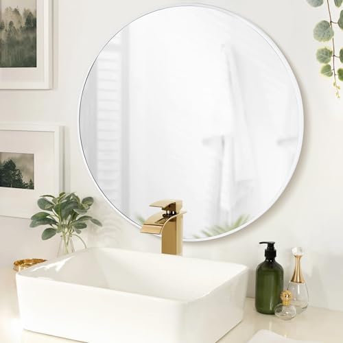 Round White Bathroom 24 Inch Mirror, Circle Wall Modern Mirror by Culer