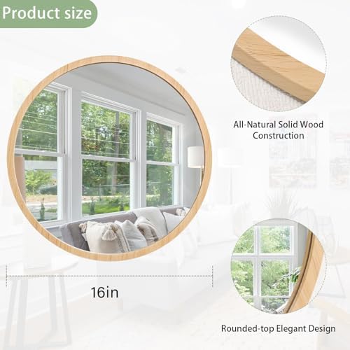 JJUUYOU Round Mirror Wall Mounted Circle Mirror Circular Vintage Wood Frame - Image 2