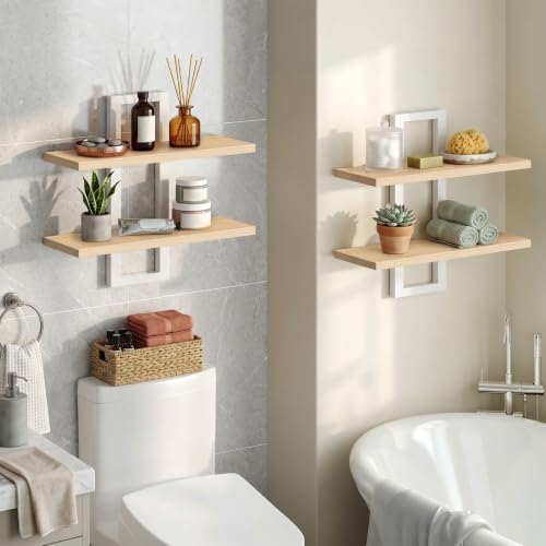 HOOBRO 2-Tier Floating Shelves, 15 Inch Wall Shelf Set of 2 - Image 4