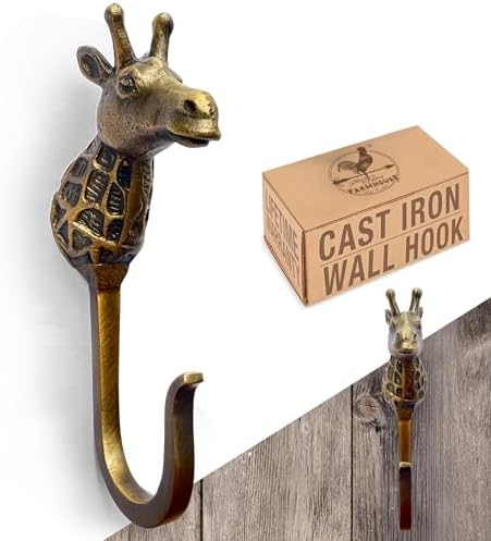 Cast Iron Giraffe Hook, Heavy Duty, 5.5 inch Tall, Farmhouse Decorative Wall by MyFancyFarmhouse