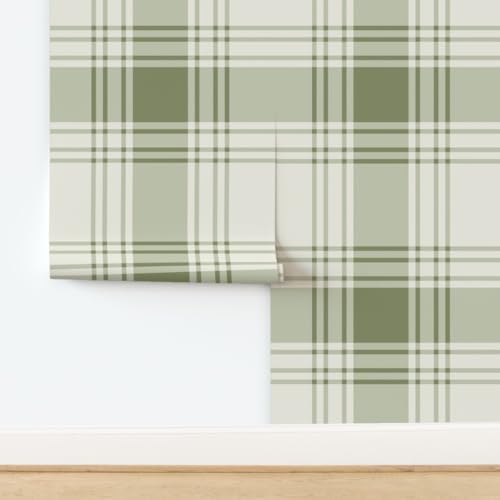 Spoonflower Sage Green Plaid Peel and Stick Wallpaper - Image 4