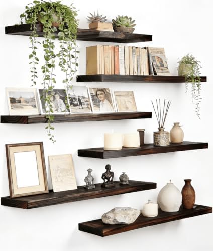 Brown Wood Floating Shelves for Wall Shelf 17 Inch Set of 6 by Unknown