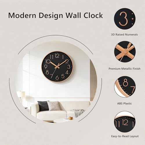 DAXSMY Wall Clock 10 Inch Black Decorative, Battery Operated Silent - Image 4