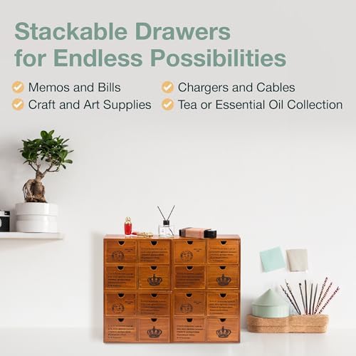 Modular Stackable Set of 4 Mahogany Brown Wood Storage Drawers - Image 6