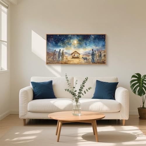 LHIUEM Large Bible Christian Religious Framed Canvas Wall Art Set, Birth of - Image 2
