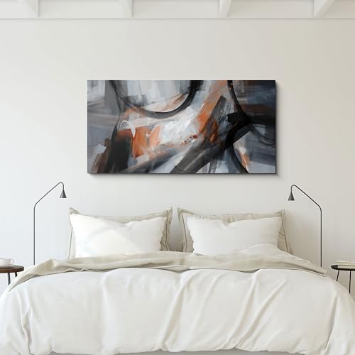 KLAKLA Abstract Canvas Wall Art Black Grey Orange Modern Picture - Image 5